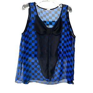Vintage 80’s KaFe Design Blue Black Checkers Semi Sheer Camisole Large/X-Large